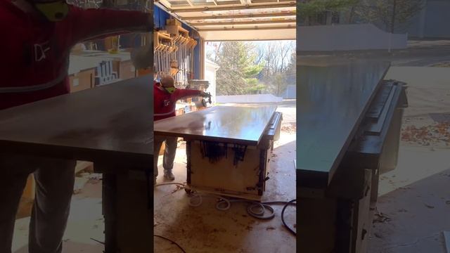 Spraying Polyurethane On A 12ft Walnut Table Top #woodworking #polyurethane #interiordesign #diyhom
