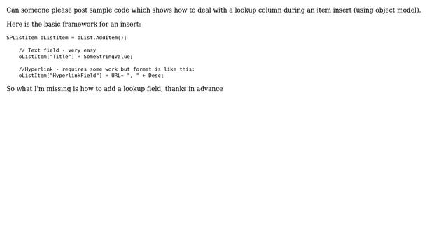 Sharepoint: Add an item with lookup field using object model SP2010? смотреть онлайн