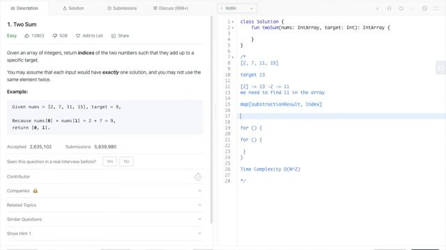 Google Interview Question - Find two elements of array equal given target K in Kotlin. смотреть онлайн