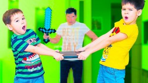 Дети НЕ ПОДЕЛИЛИ планшет.  Папа устроили Майнкрафт chellenge.