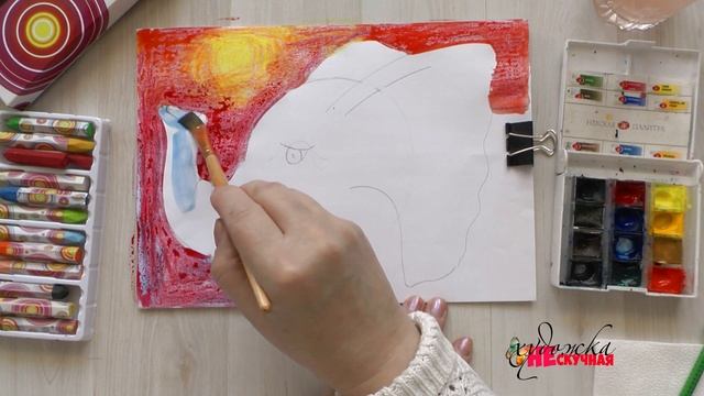 Как нарисовать слона. Акварель, восковые мелки. Рисование с детьми. смотреть онлайн