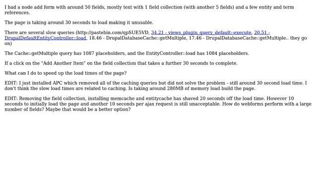 Drupal: How to speed up node add form with around 50 fields? смотреть онлайн
