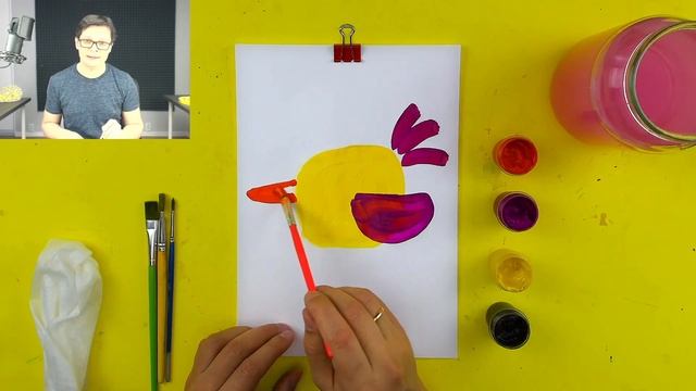 Как нарисовать ПТИЧКУ - Гуашь Детский сад - Рисуем красками смотреть онлайн