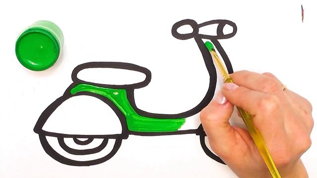 Как нарисовать ИГРУШКУ МОПЕД / мультик раскраска ИГРУШЕЧНЫЙ СКУТЕР для детей / Раскраски малышам смотреть онлайн