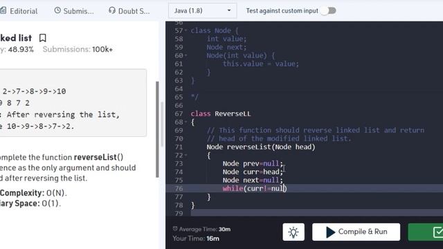 Reverse a linked list - Iterative method смотреть онлайн