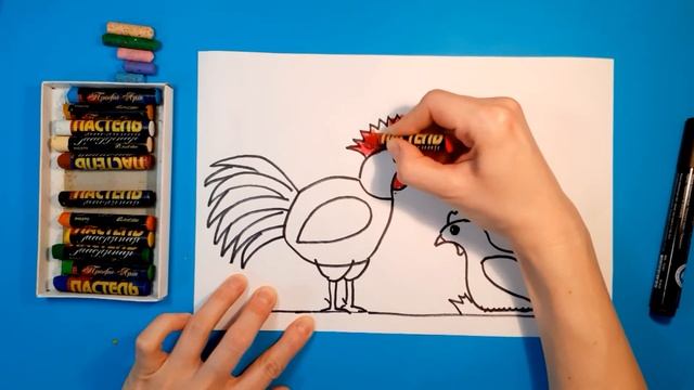 Как нарисовать ПЕТУХА И КУРИЦУ. Рисуем с детьми. How to draw A ROOSTER AND A CHICKEN. смотреть онлайн