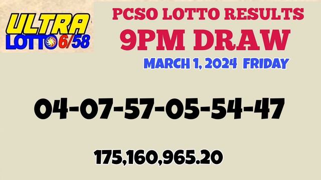 Lotto Result today 9pm draw March 1, 2024 6/58 6/45 4D Swertres Ez2 PCSO#lotto смотреть онлайн