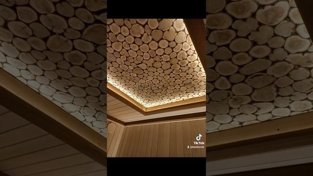 Потолок парной из спилов можжевельника. смотреть онлайн