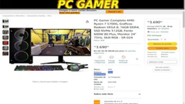 PROMO PC Gamer Completo Ryzen 7 5700G, 16GB SSD NVMe 512GB, Monitor 24" 75Hz, Skill RGB - SR-024 смотреть онлайн