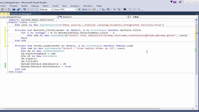 How to insert only selected rows in DatagridView into sql database using VB. net смотреть онлайн