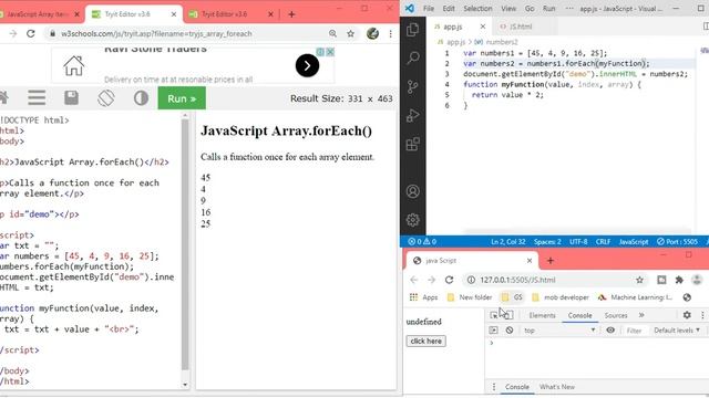 W3School java Script Difference between Array forEach and Array map смотреть онлайн