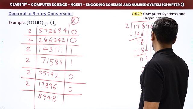 Decimal to Binary Conversion- Encoding Schemes & Number System | Class 11 Computer Science Chapter смотреть онлайн