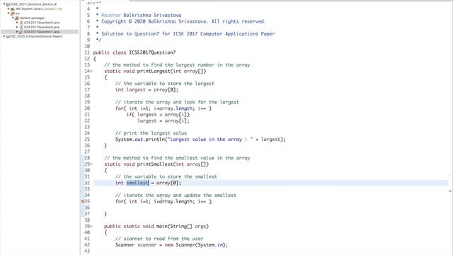 ICSE 2017 Computer Applications Q7 Sol - Java Program to find largest & smallest number in array. смотреть онлайн