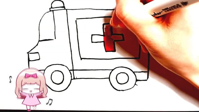 Drawing Ambulance and coloring for kids / Рисование и разукрашивание Машины Скорой помощи для детей смотреть онлайн