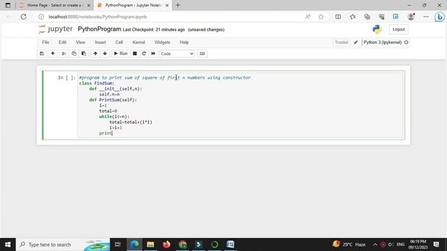 Python program to print sum of square of first n numbers using constructor смотреть онлайн