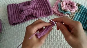 Повязка на голову крючком. Резинка крючком.