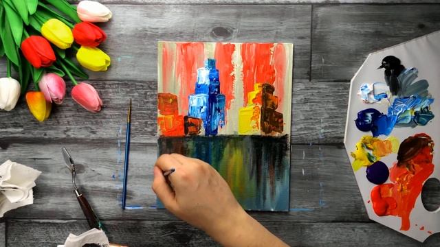 ГОРОДСКОЙ ПЕЙЗАЖ • Как нарисовать интерьерную картину мастихином• Подробный урок• Абстракция• Скетч смотреть онлайн