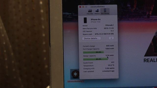 Battery Life - Состояние Батареи прямо на IPhone. Coconut Battery. Цикл заряда