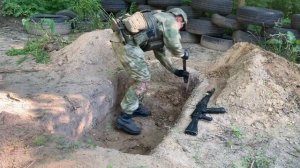Отрывка окопа для стрельбы лёжа, с колена, стоя.