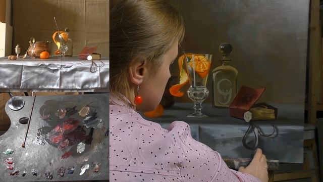 Масляная живопись. Натюрморт с мандарином. Часть 5. смотреть онлайн