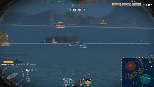 Немецкий линкор Von Der Tann .Морской бой-6.Игра World Of Warships смотреть онлайн