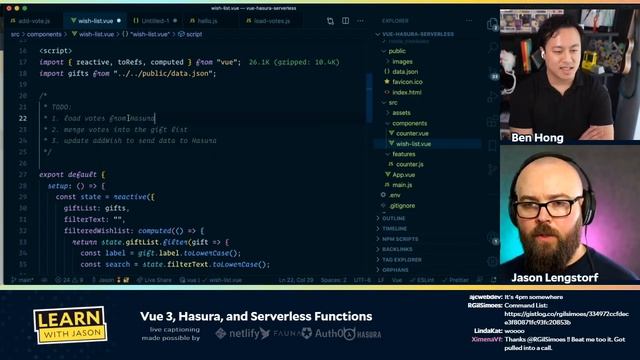 Vue 3, Hasura, and Serverless Functions (with Ben Hong) — Learn With Jason смотреть онлайн
