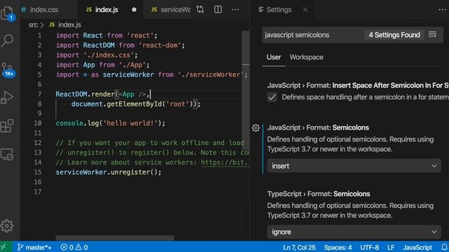 VS Code tips — JavaScript › Format: Semicolons смотреть онлайн
