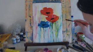 Рисуем маки акрилом - видео для начинающих,  пошаговый и подробный видео-урок