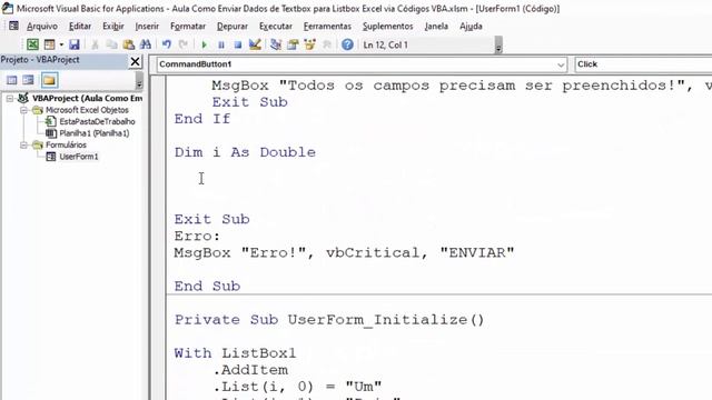Como ENVIAR dados de TEXTBOX para Listbox Excel via Códigos VBA смотреть онлайн
