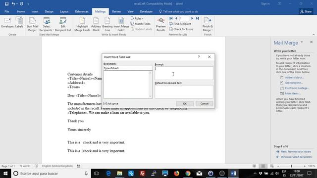 Word: Fill-in and Ask Fields. Prompt a user for a value in a mail merge. смотреть онлайн