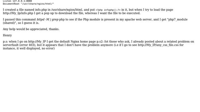 Nginx as a reverse proxy for Apache, Php prompted for download instead of executed смотреть онлайн
