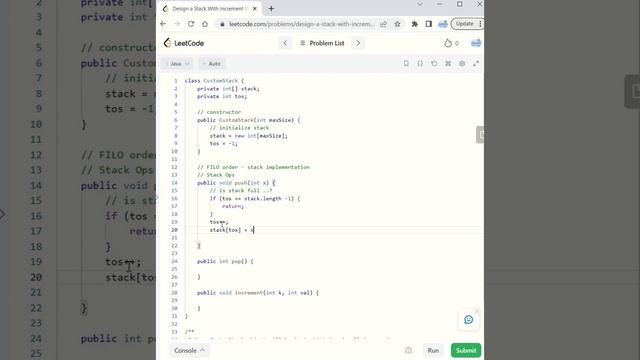 LeetCode - 1381 | Design a stack with increment operation | Java solution | #leetcodesolution смотреть онлайн
