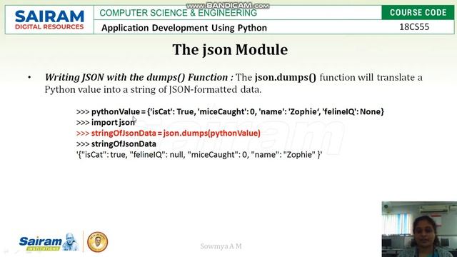 LectureVideo 18CS55 Module5 Working With CSV files and JSON Data 2 Sowmya смотреть онлайн