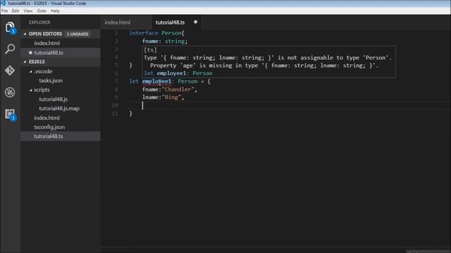 ES6 and Typescript Tutorial - 48 - Interfaces смотреть онлайн
