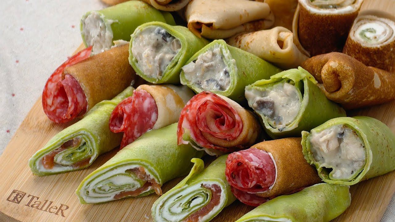 Сервировка блинчиков. Творожный сыр и рыба. Шпинатные блины смотреть онлайн