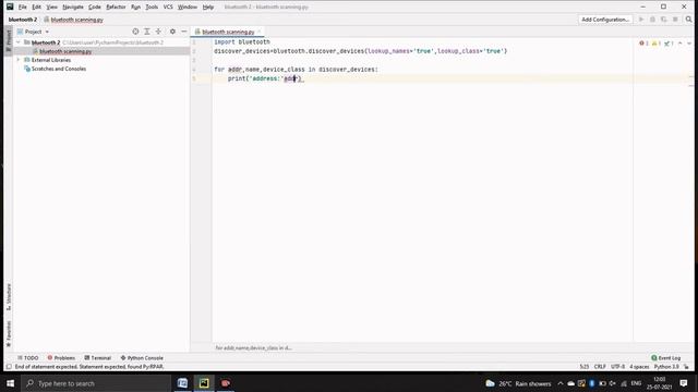 Bluetooth Scanning Using Python | Bluetooth Scanner with python project | python project смотреть онлайн