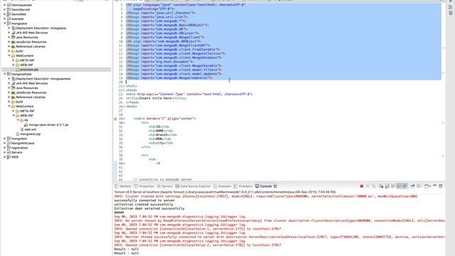Mongodb fetch data from mongodb database on webpage using jsp, java, html. смотреть онлайн