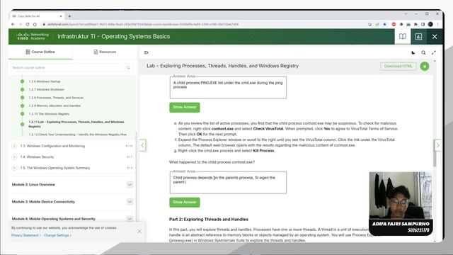 1.2.11 Lab - Exploring Processes, Threads, Handles, and Windows Registry смотреть онлайн