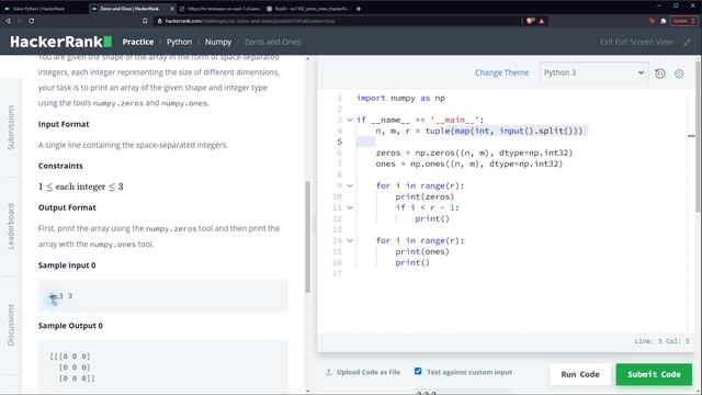 Python Ejercicio: 1102 HackerRank Generar Matrices con Ceros (0) y Unos (1) usando la Librería NumP смотреть онлайн