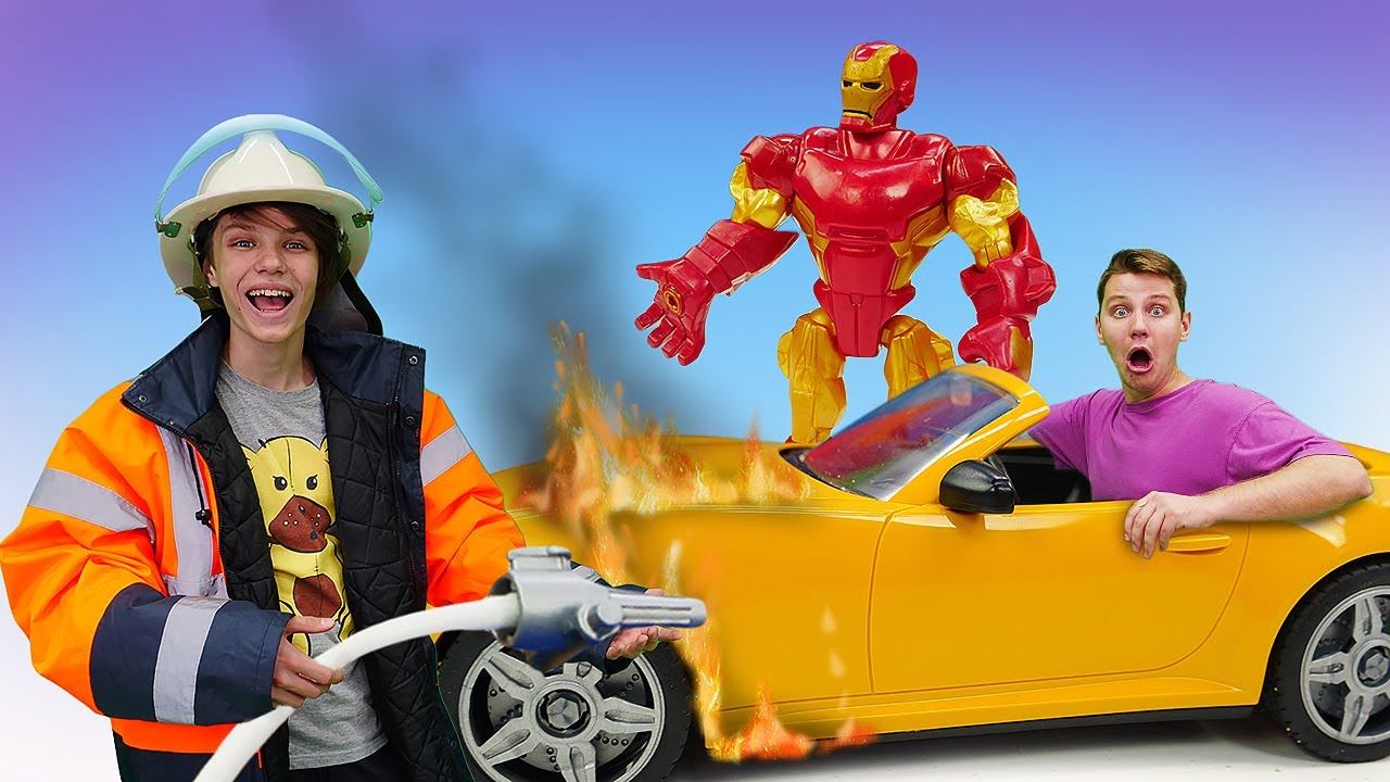 Прикольные видео - Железный Человек и Полицейская академия тушат пожар! – Весёлые игры для мальчиков смотреть онлайн