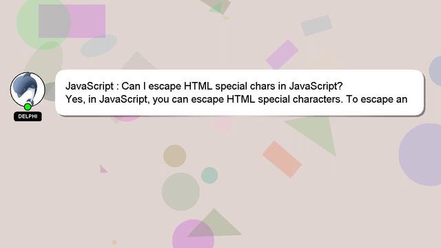 JavaScript : Can I escape HTML special chars in JavaScript? смотреть онлайн