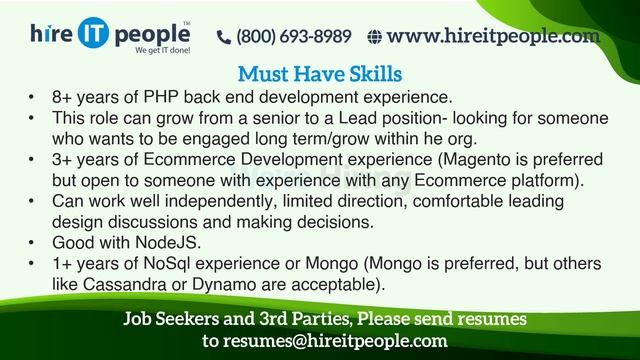 Backend PHP / Ecommerce Developer Jobs | Washington, DC | Job ID: 36497 | смотреть онлайн