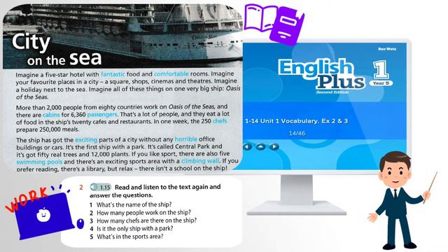 English Plus 1 Year 5 - Unit 1 (Page 14) "Reading : City On The Sea" | A Description Of Cruise Ship смотреть онлайн
