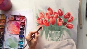 Тюльпаны акварелью. Уроки акварели.