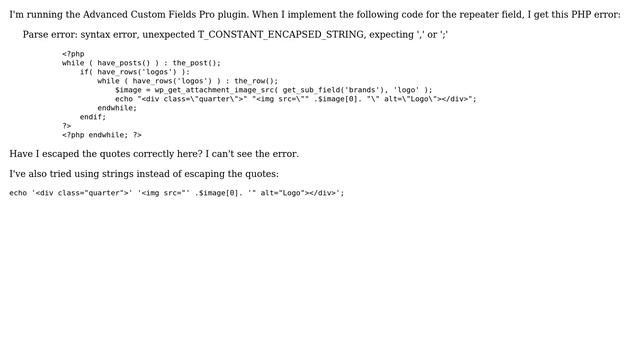 Wordpress: ACF Unexpected T_CONSTANT_ENCAPSED_STRING смотреть онлайн