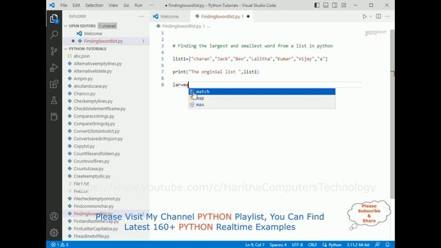 #165 Python Full Course Largest and Smallest Word From a List смотреть онлайн