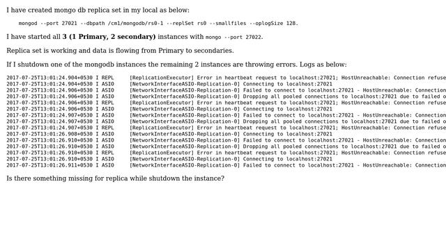 Databases: MongoDB replica set - Error in heartbeat request смотреть онлайн