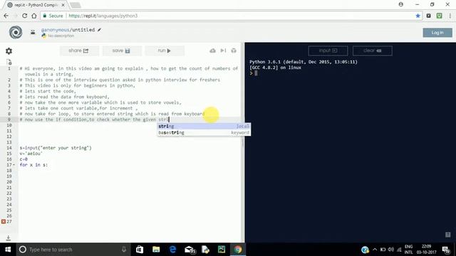 Python Tutorial - How to print total number of vowels in string in PYTHON смотреть онлайн