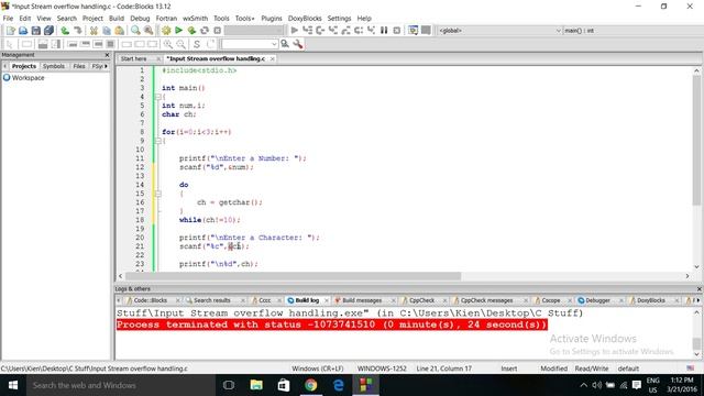 C programming Input Stream Overflow error Handling using do While Loop and STDIN смотреть онлайн