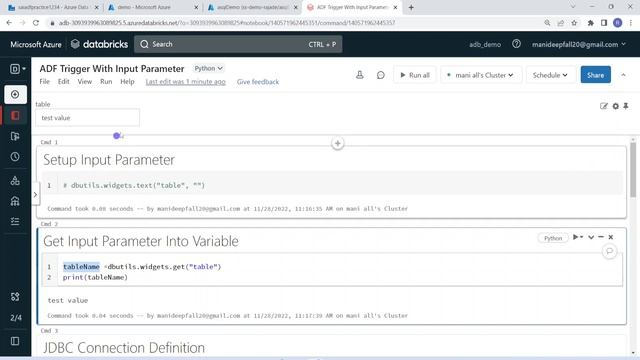 85. Databricks | Pyspark | Notebook Activity in Azure Data Factory with Input Parameter смотреть онлайн